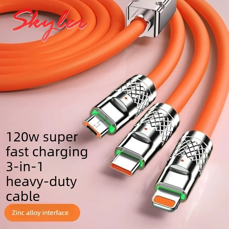 1.2M 120W 6A Fast Charging C Type Cable 3 in 1 Micro USB iPhone Charging Wire Phone Charger USB Line For Samsung Huawei Xiaomi