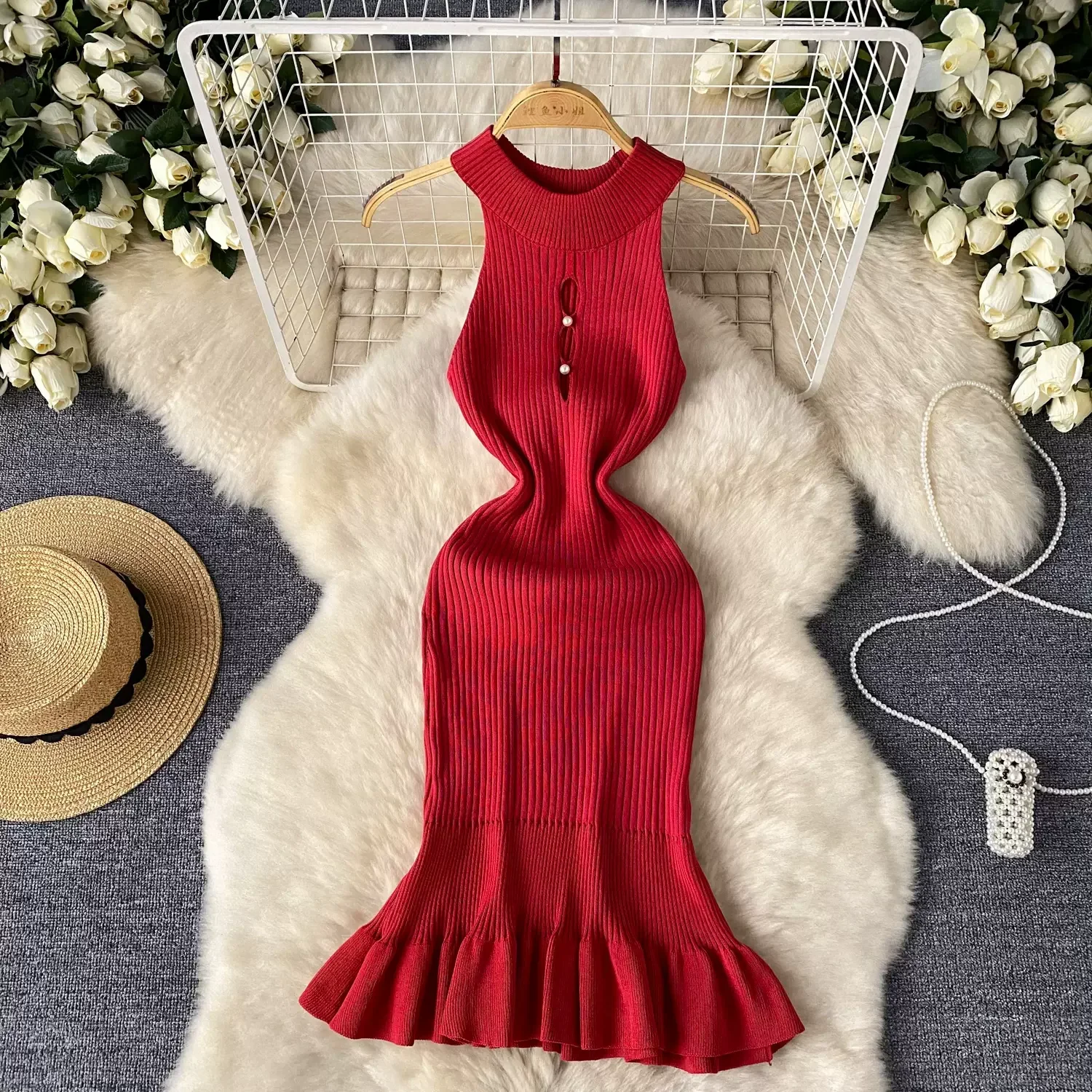 Chic Fashion Sexy Package Hips Buttons Knitted Summer Dress Women Slim Elastic Sheath Party Mini Dress Streetwear Tunic