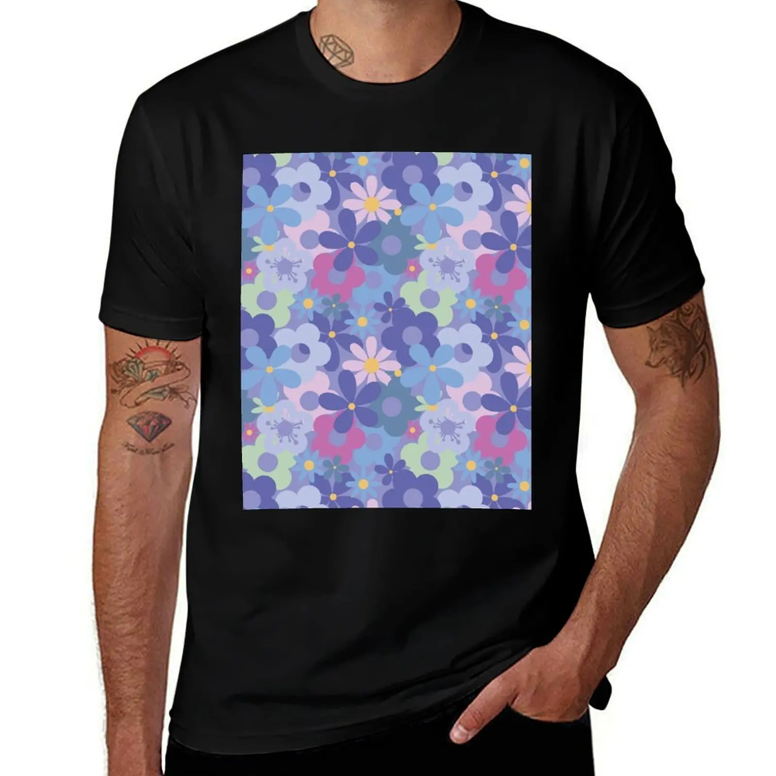 Very Peri 2022 Flower Power Seamless Pattern Print T-Shirt Ultra Soft Breathable Tee Top T-Shirt