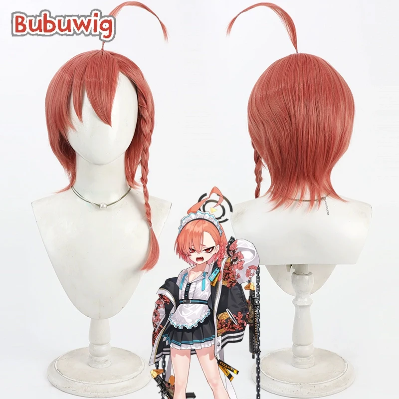 

Bubuwig Synthetic Hair Mikamo Neru Cosplay Wigs Blue Archive Mikamo Neru Halloween Short Straight Orange Red Wig Heat Resistant