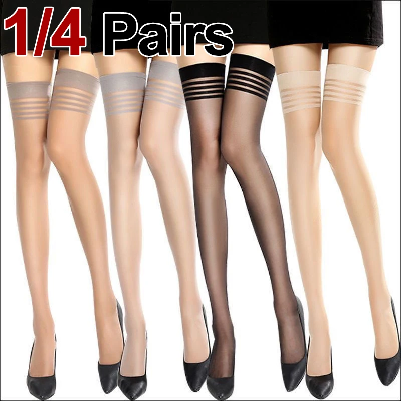 1/4 Paar atmungsaktive sexy gestreifte lange Röhrenstrümpfe für Damen, Sommer, ultradünne Version, mehrfarbig, optionale kniehohe Röhrensocken
