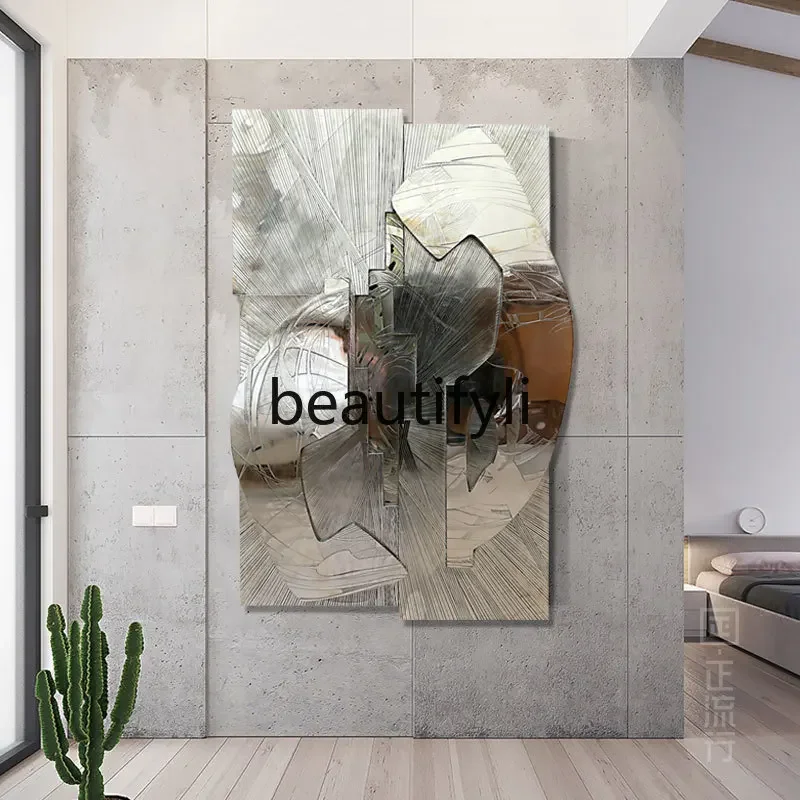 Living Room Decorative Painting Sofa Background Wall Painting Entrance Mural Light Luxury Creative Stainless Steel Installation