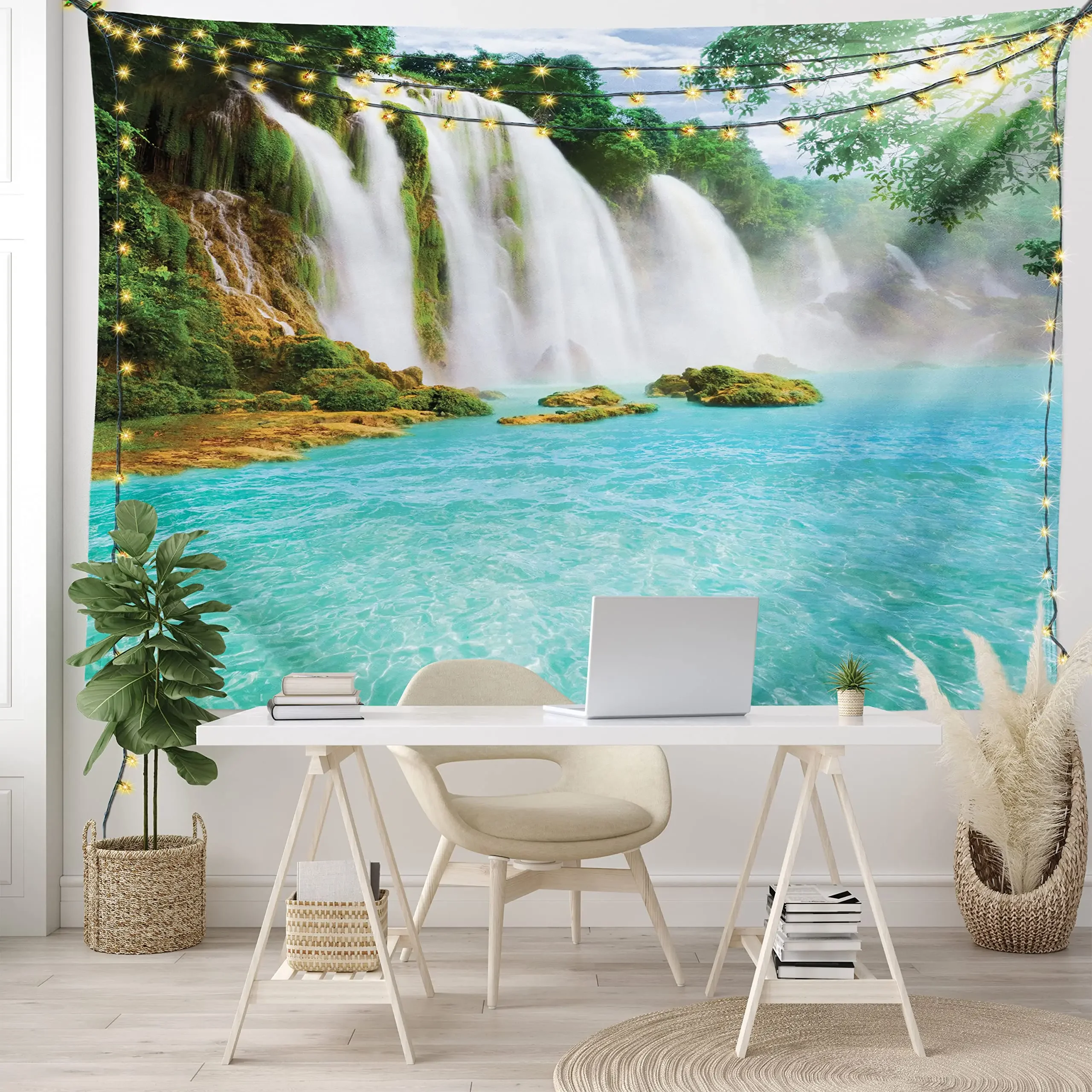 Waterfall Tapestry Wall Hanging,Waterfalls In The Forest Scenery Nature Jungle Tapestry for Bedroom Living Room Dorm Home Decor