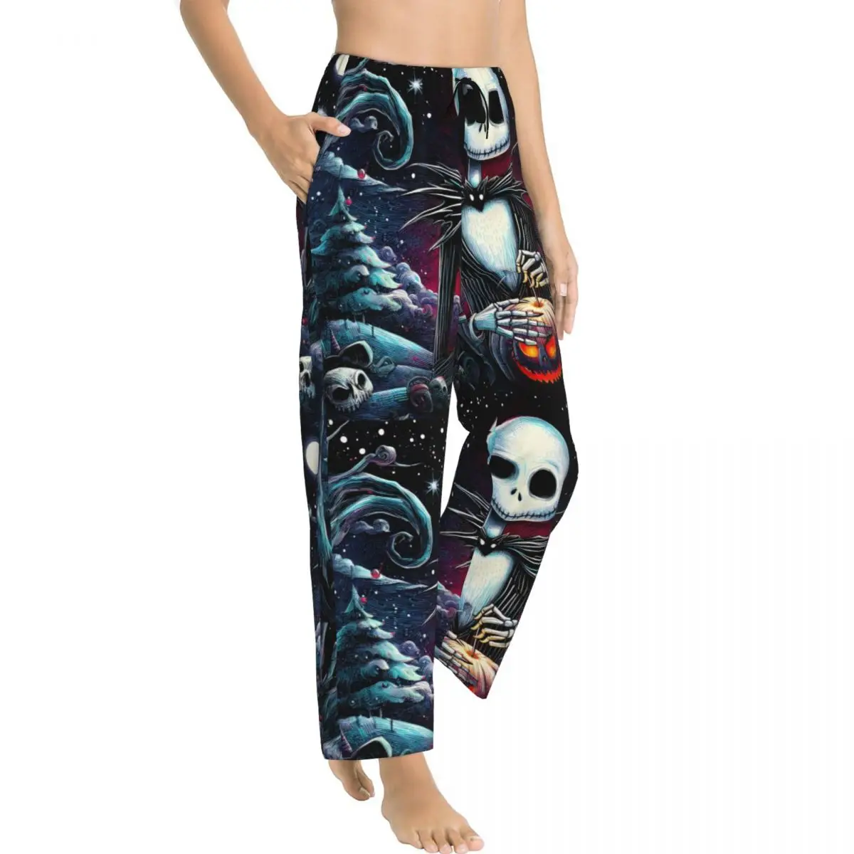 Custom Nightmare Before Christmas Pajama Pants Womens Jack Skellington Art Sleepwear Lounge Sleep Bottoms Stretch with Pockets