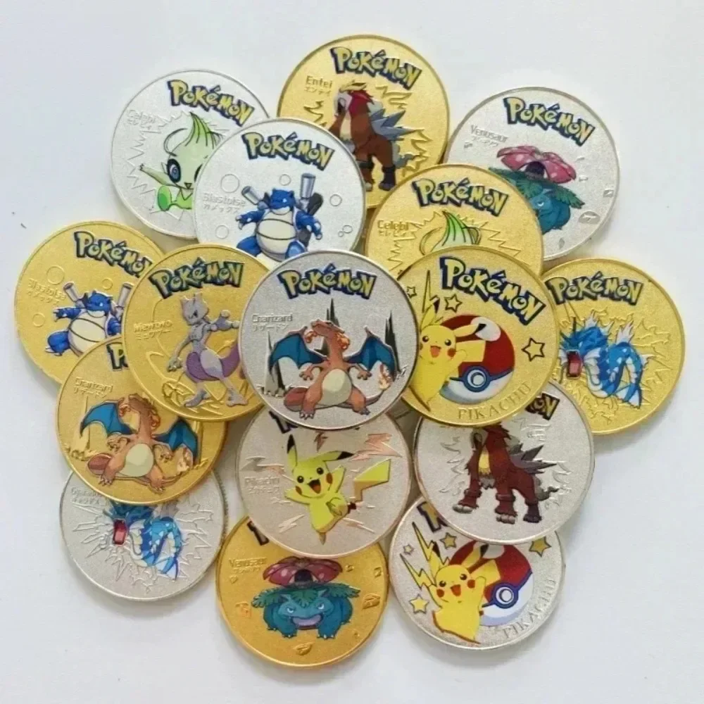 Pokemon Anime juego chapado en oro moneda conmemorativa Pikachu Charizard Mewtwo colección de juegos de monedas de oro Pokemon regalo de Navidad