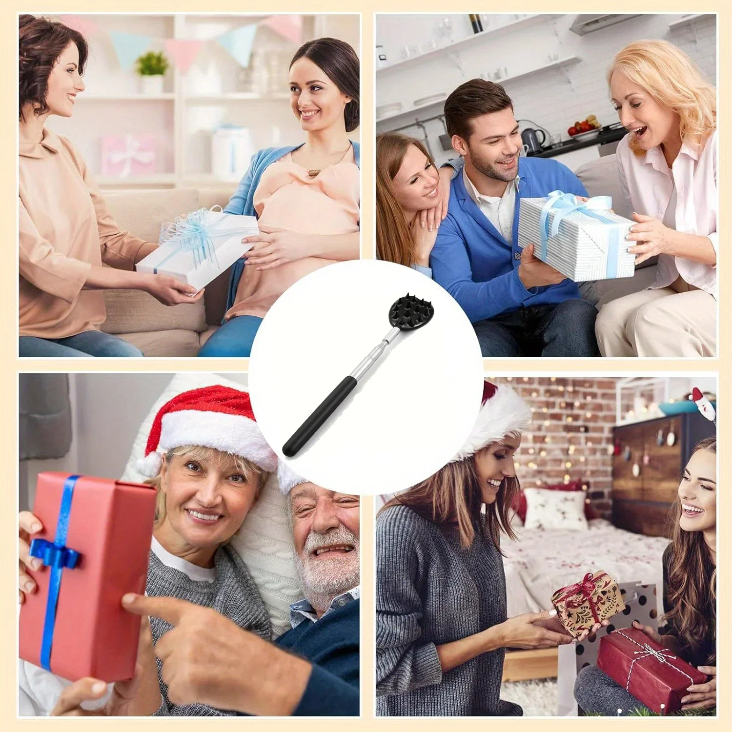 Extendable Cactus Back Scratcher with 1/4-inch & 1/2-inch Spikes, Retractable One-Hand Itch Stick for Men & Women, Durable PVC