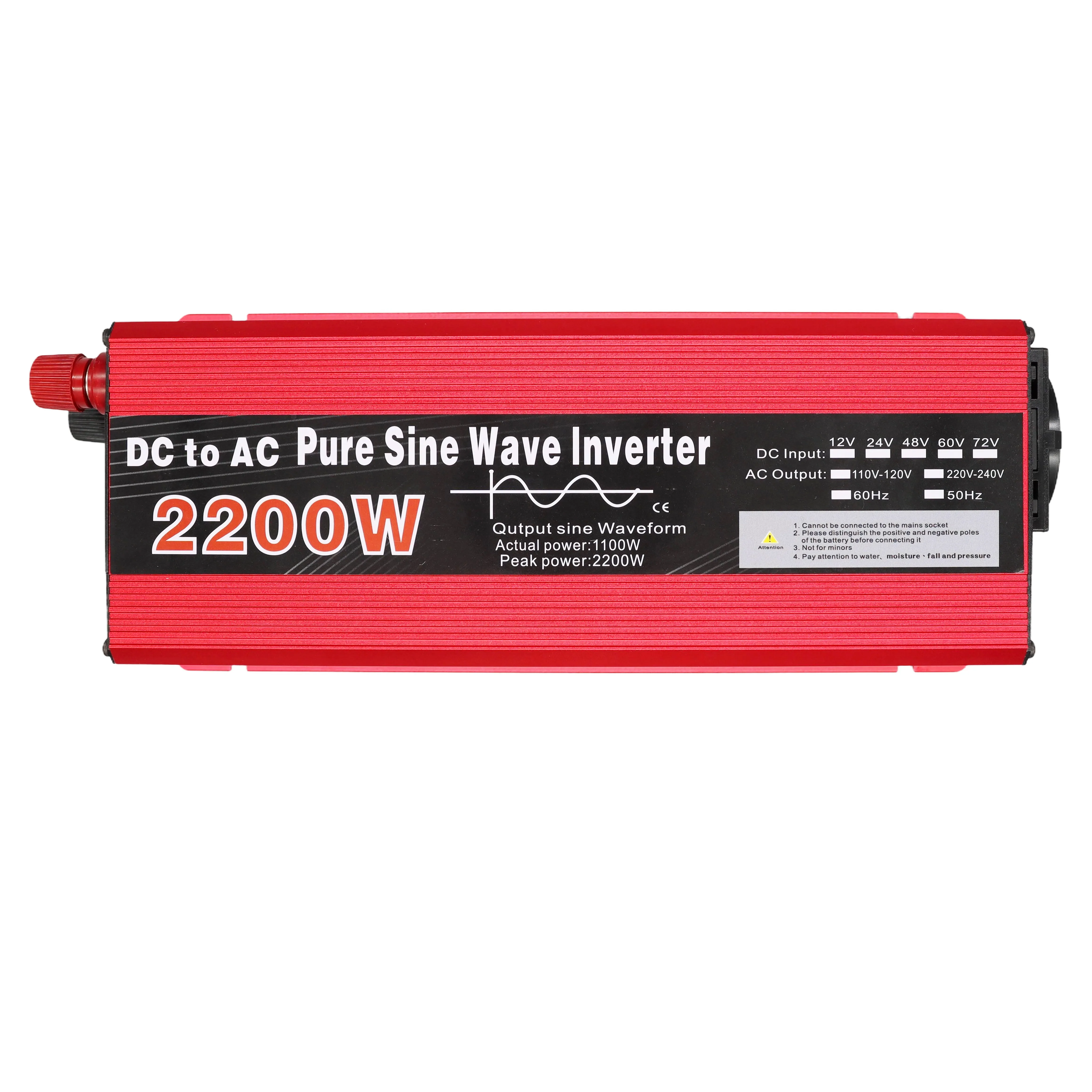 Pure Sine Wave Inverter 1000W 1600W 2200W 3000W 12V 24V 48V to 220V 50HZ Transformer Car Inverter Solar Inverter