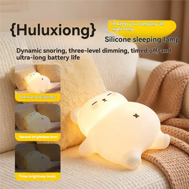 ABVC Big White Bear Sleep Lamp Silicone Night Light USB Rechargeable 3 Brightness Levels Timer Cute Snoring