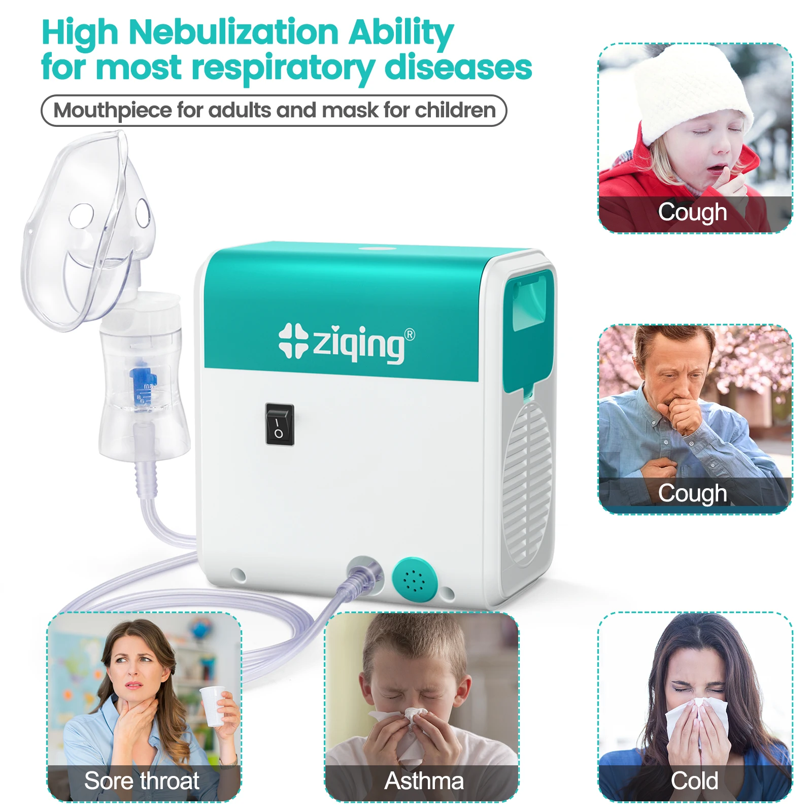 ziqing Home Nebulizer Compressor Machine 65dB Quiet Portable Nebuliser Medical Inhaler Asthma nebulizador inalador ингалятор