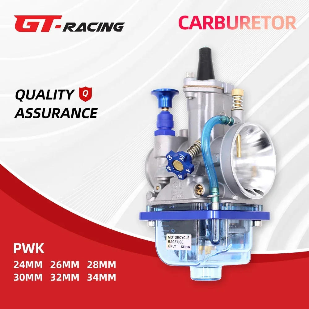 Motorcycle Flat Curtain Carburetor with Blue Transparent Carburetor Cover PWK 24 26 28 30 32 34mm Racing Carburetor 2T 4T