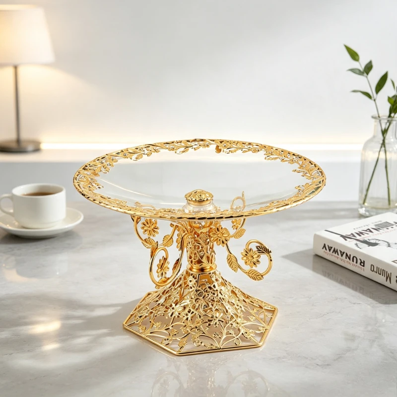 Plateau de service en verre européen, présentoir à gâteaux et desserts pour boulangerie, maison, salon, table basse, assiette à fruits décorative