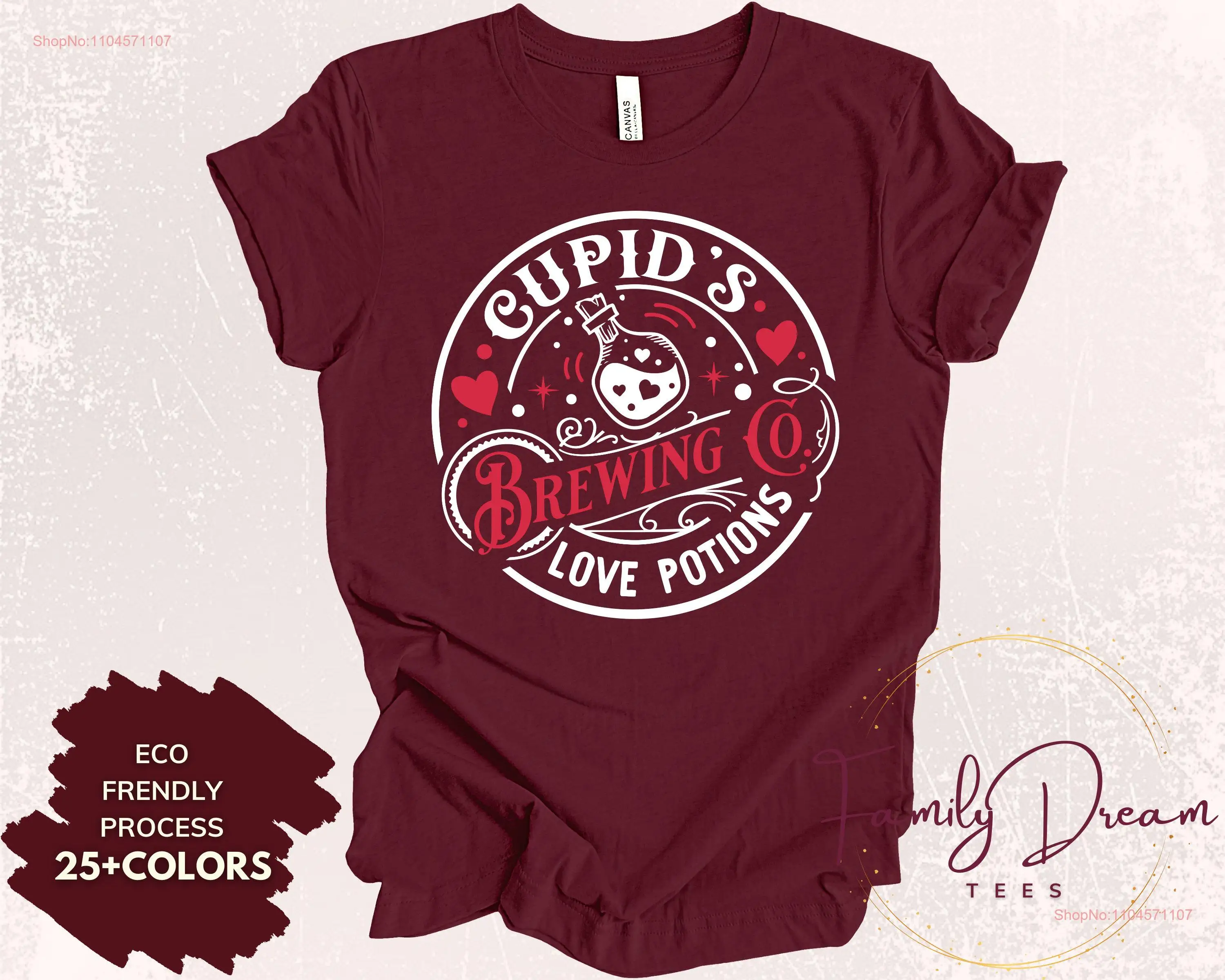 

Футболка премиум-класса Cupid's Brewing Co Love Potions Cupid, милая женская футболка на День Святого Валентина с длинными или короткими рукавами
