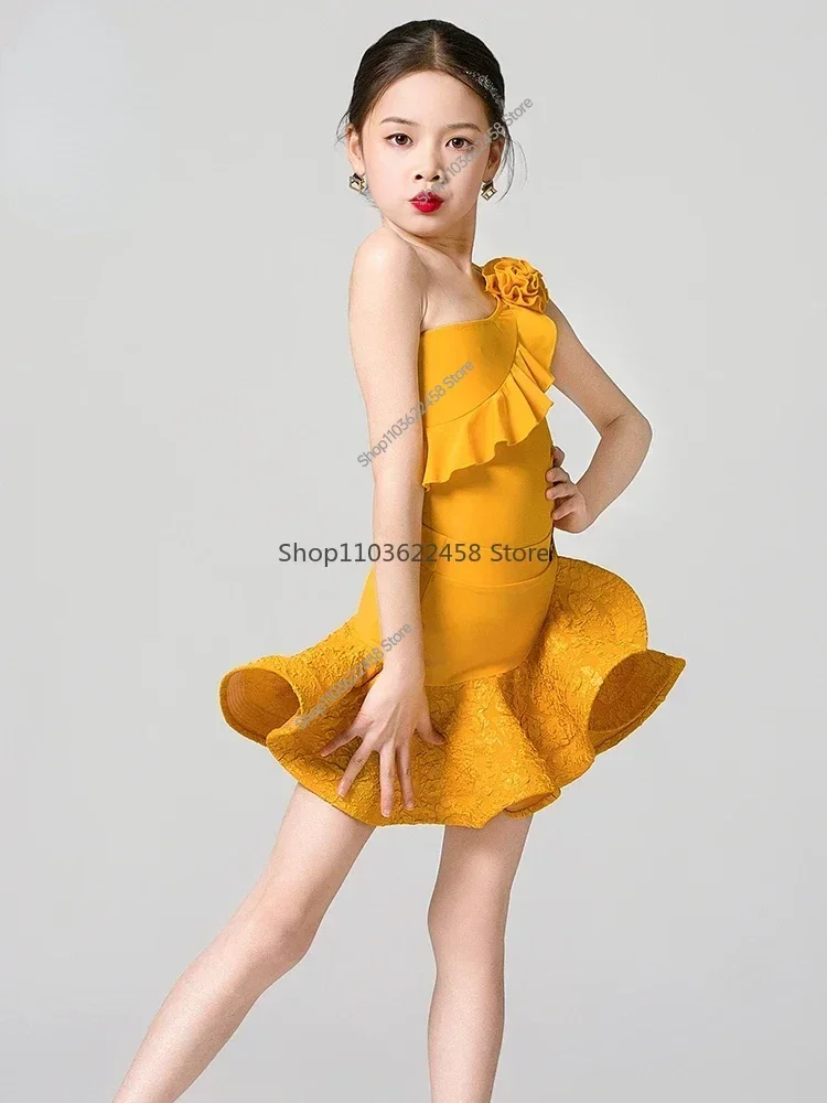 Professional Competition Tango Samba Latin Dance Costume Girls Children Cha Cha Rumba Ballroom Dance Dress Kids Performance Suit