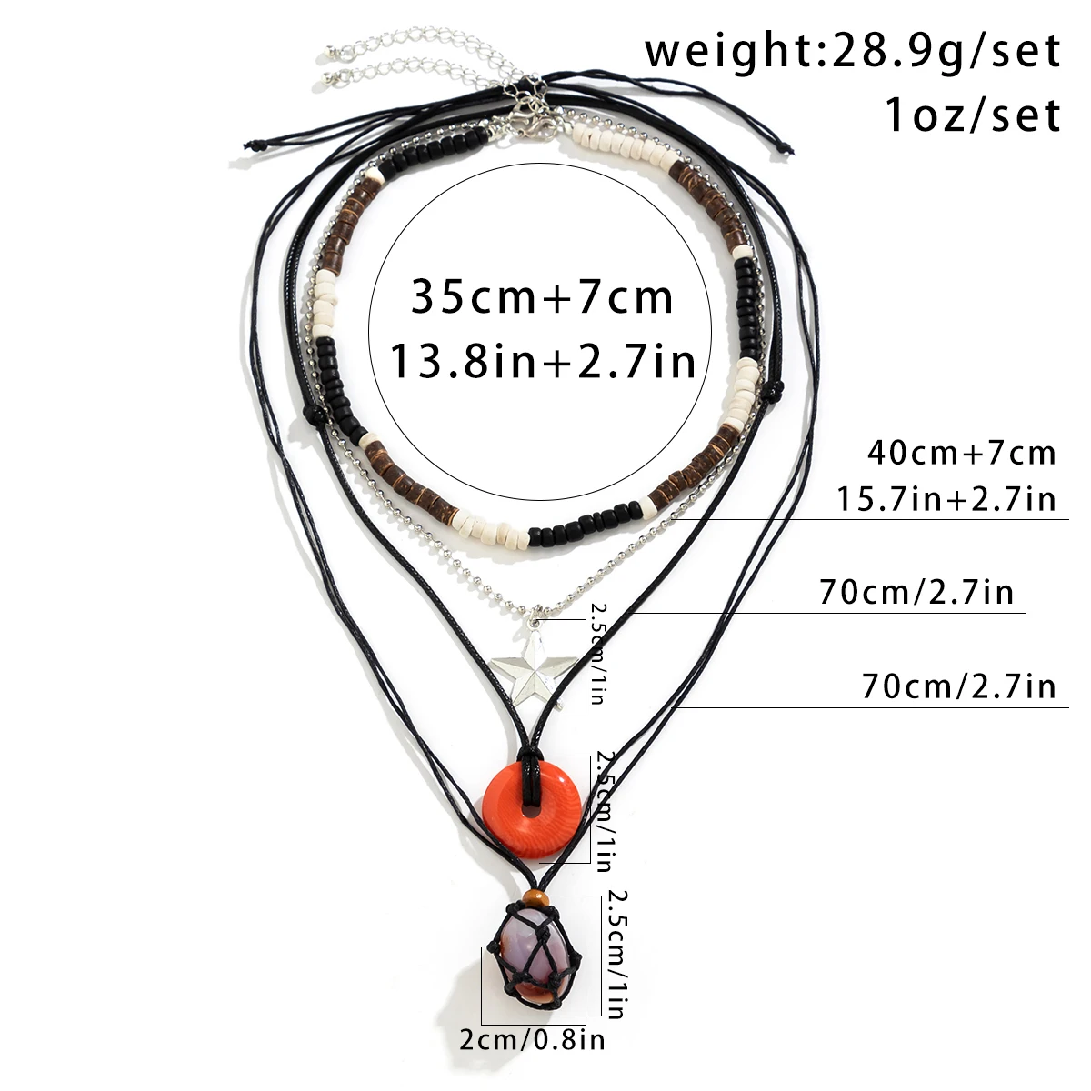 Wood Beads and Rope Chain with Pentagrams and Stone Pendant Necklace for Women Boho y2k Accessories on Neck Fashion Jewelry Gift