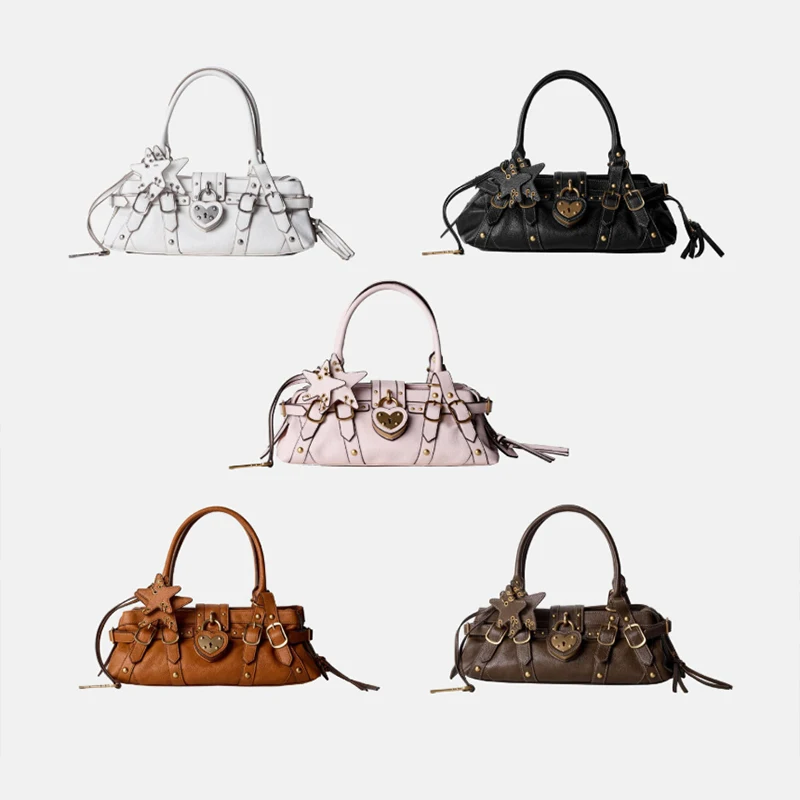 Sweet Heart Lock Buckle Large Capacity Tote Bag Fashion Rivet Studded Shoulder Bag Underarm Handbag Trendy Purse Casual Daily