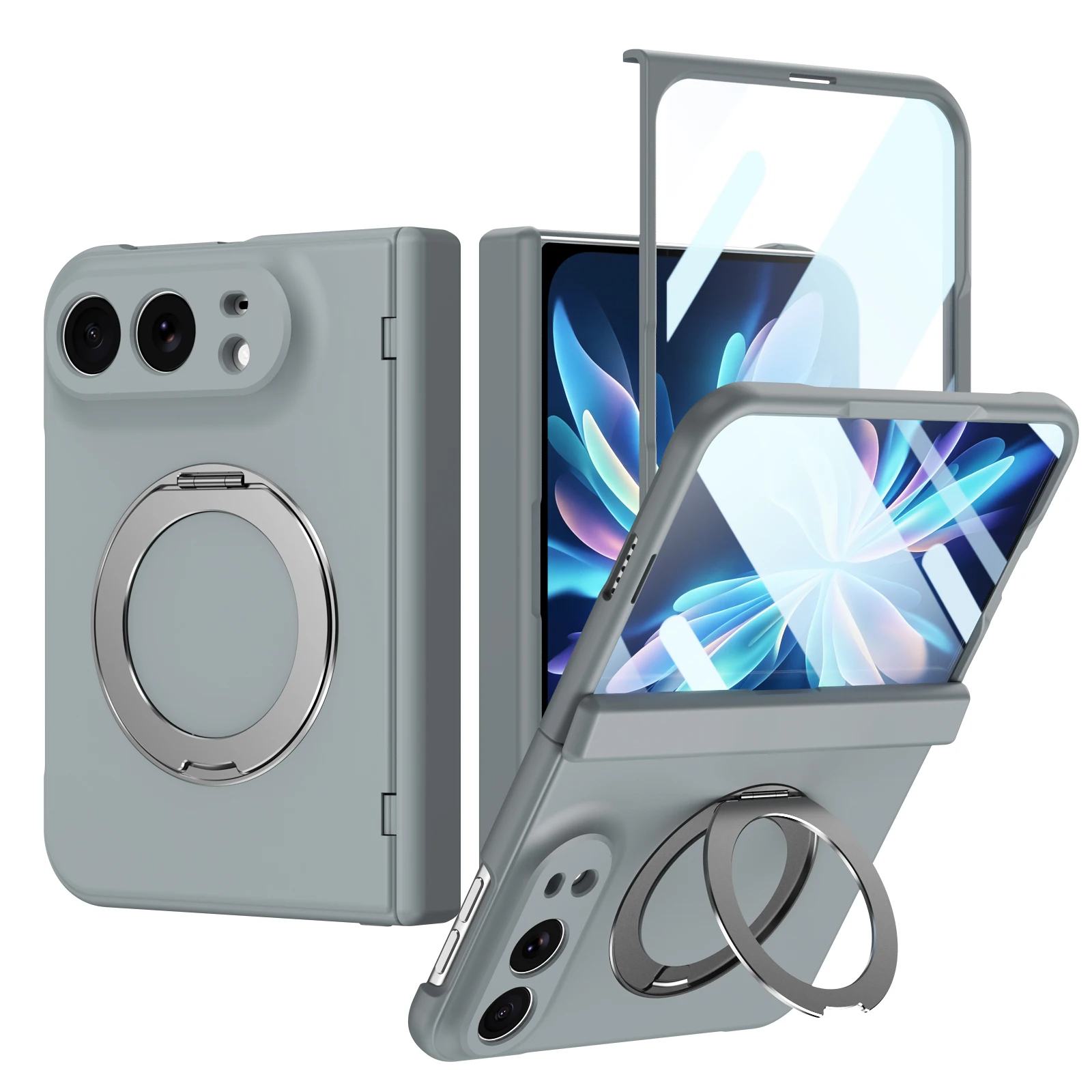 For iPhone Duo Case Ultra-Thin Skin-Friendly Magnetic Rotating Holder With Tempered Glass Shockproof Hard Back Cover Accessories