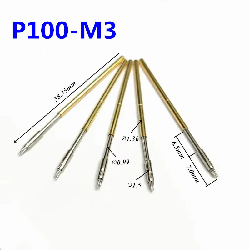 

100PCS/bag P100-M3 Three Pointed Spring Test Pin 1.36mm Outer Diameter 38.35mm Total Length For PCB Testing