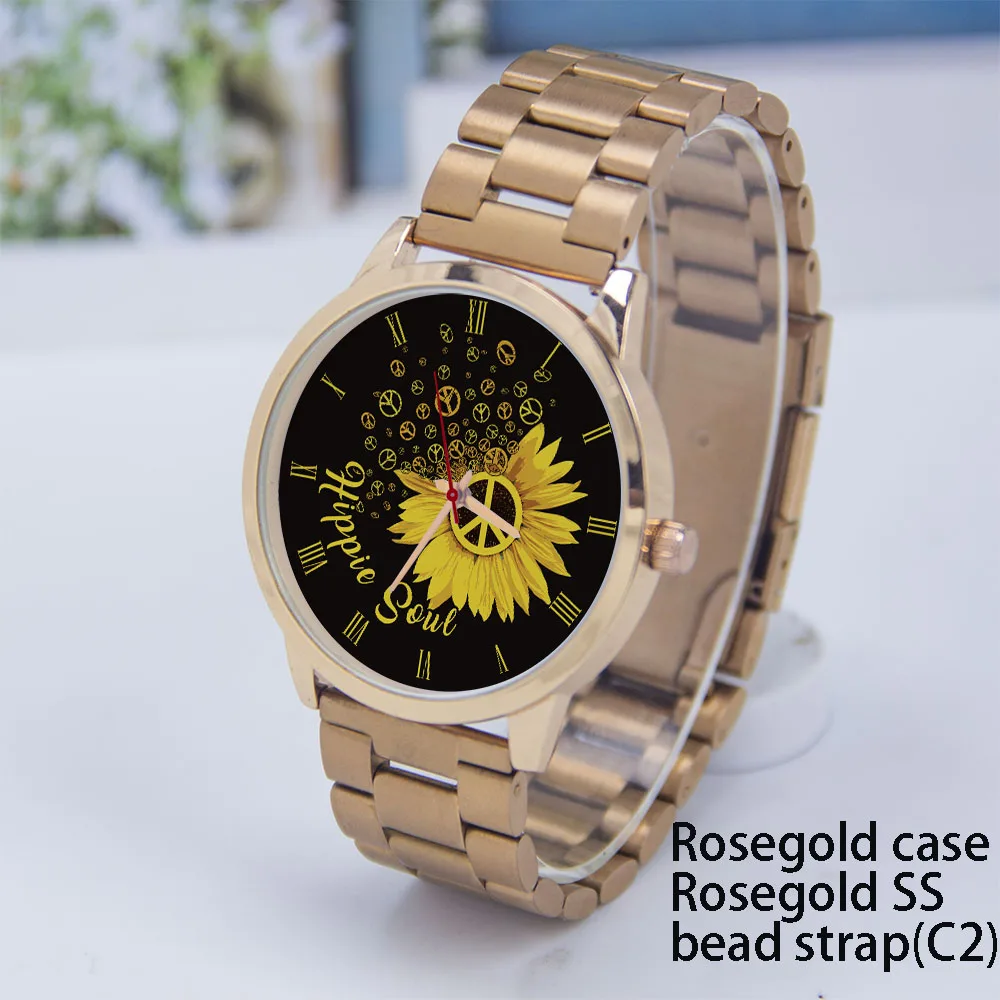 Hippie Soul Sunflower Design Silver Man Personality Watch Traditional Pointer Simple Fashion Watches Gift Black Rose Gold Case