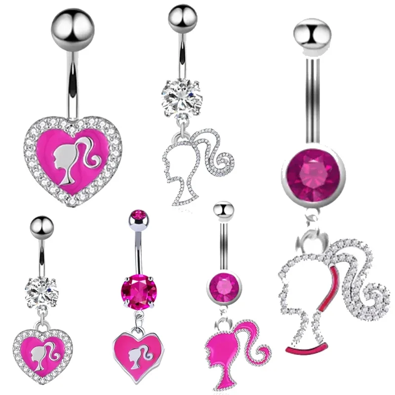 Barbie Sweet Cool Fashion Hartvormige Navel Ring Vol Diamanten Hanger Navel Ring Piercing Navel Navel Verjaardagscadeau