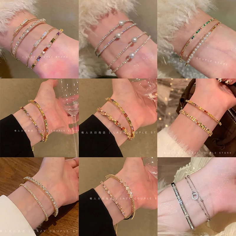 

Colorful Dopamine Zircon Bracelet Twisted Knot Design Elegant Double Layer Stackable Jewelry Trendy