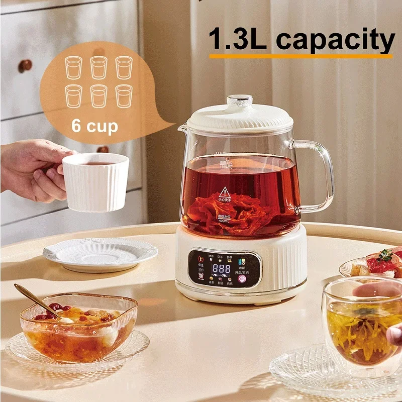 Home Electric Kettle Appointment Stew Boil Kettle 220V 1.3L Multi-function Health Kettle Temperature Control Glass Flower Teapot