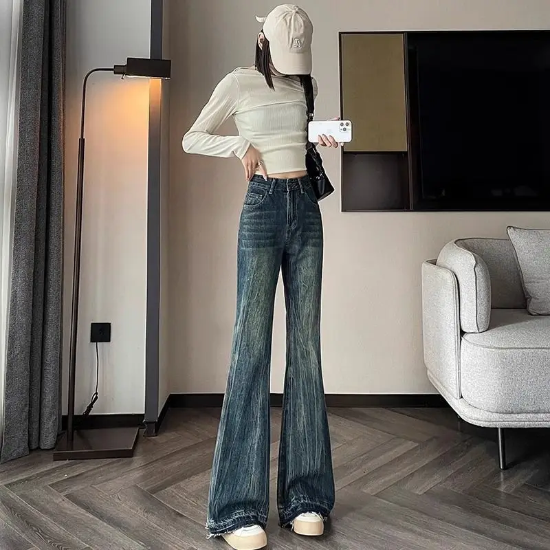

90S Vintage Clothes Cargo Jeans Denim Woman Flared Bell Bottom Bootcut Trumpet Leg Lengthening Pear Shaped Trousers Fashion