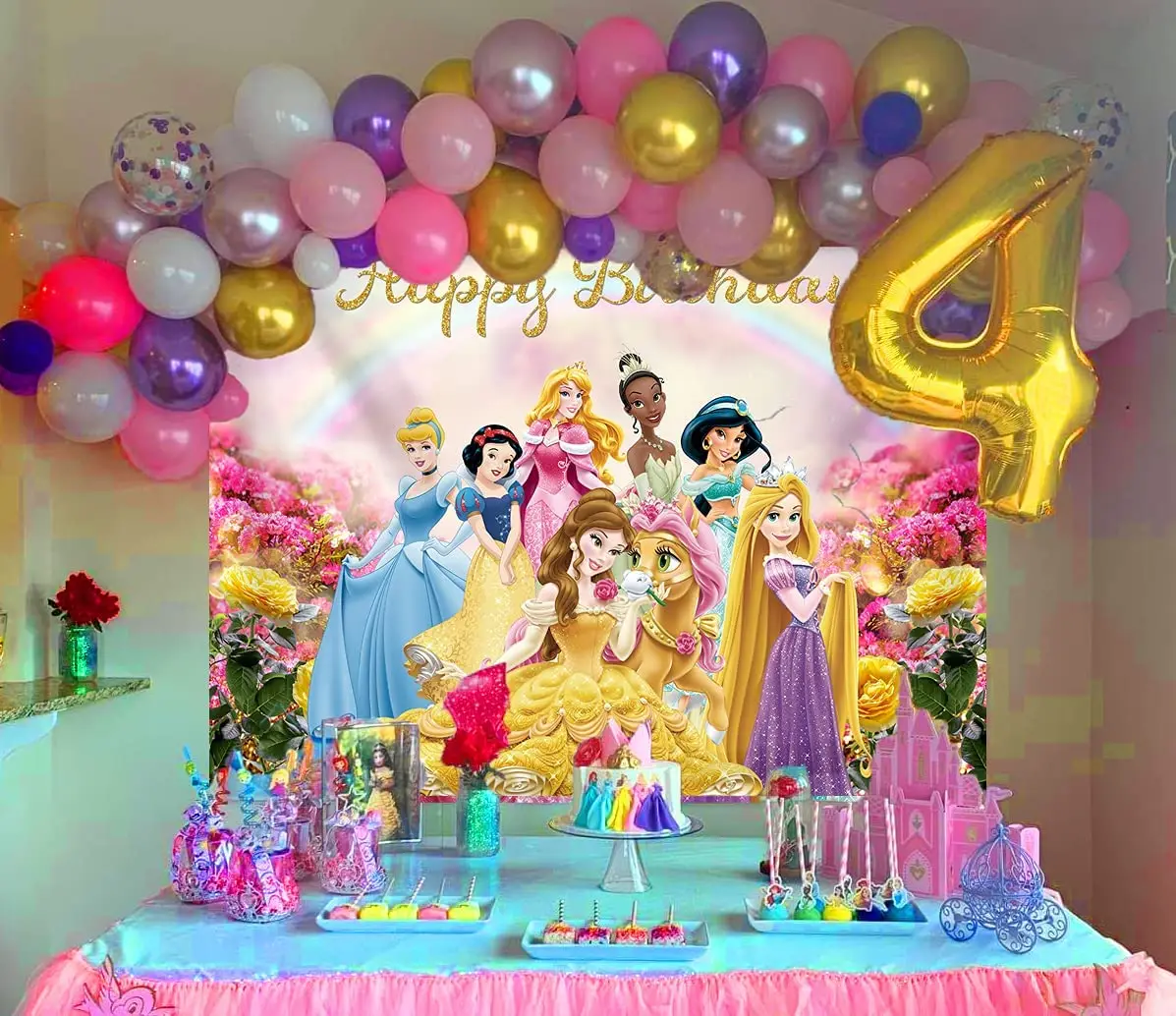 Disney Princess Dreamy Colorful Theme Backdrop Girl Baby Shower Photography Background Birthday Party Decoration Banner