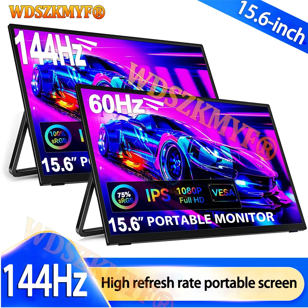 

15,6-дюймовый ультратонкий портативный монитор 144 Гц 60 Гц 1080P HDR с низким синим светом для XBox PS4/5 Switch, удлинение сотового телефона, ПК, ноутбука