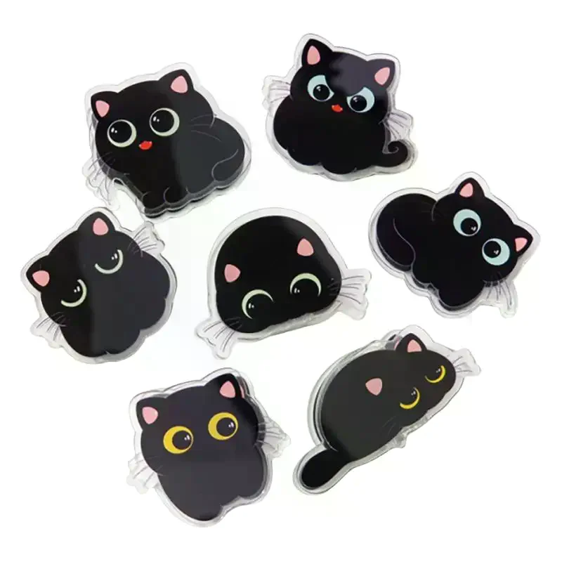 7Pcs Cute Black Cat Acrylic Clips Adorable Cartoon Strong Grip Non-slip for School Office Desk Organizing Gift Choice