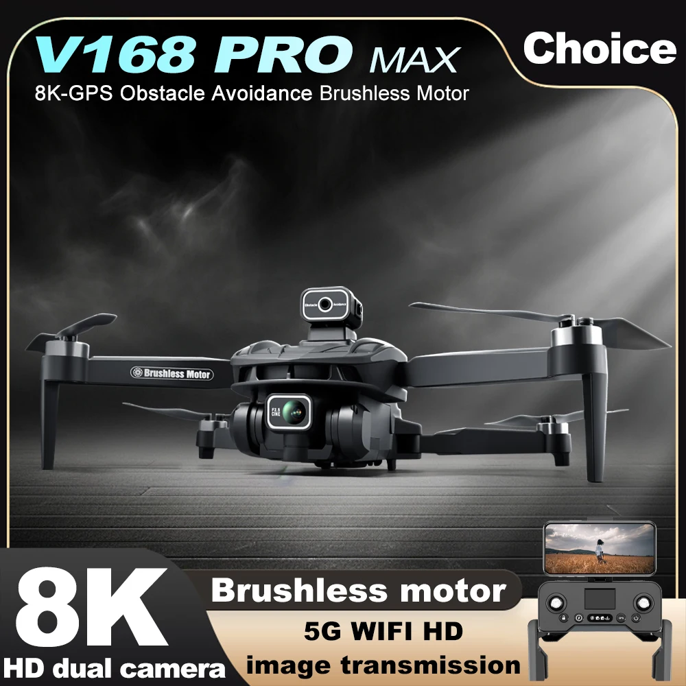 V168 PRO 드론 GPS 전문 8K HD 카메라, FPV 5G 와이파이 브러시리스 모터, 접이식 RC 쿼드콥터, 장애물 회피 드론 장난감 