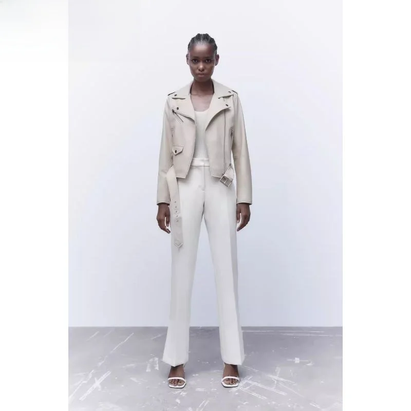 Chaqueta de cuero informal para mujer, moda Otoño Invierno, nuevo estilo, cierre de cremallera, elemento asimétrico, abrigo c...