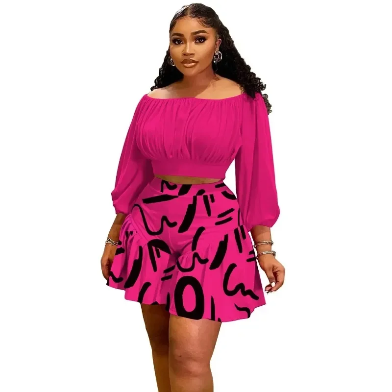 

2 Piece Women Sets 2025 New Arrival Plus Size Summer Matching Sets Print Two Pieces Sets Top And Shorts Suits Outfits Clothing