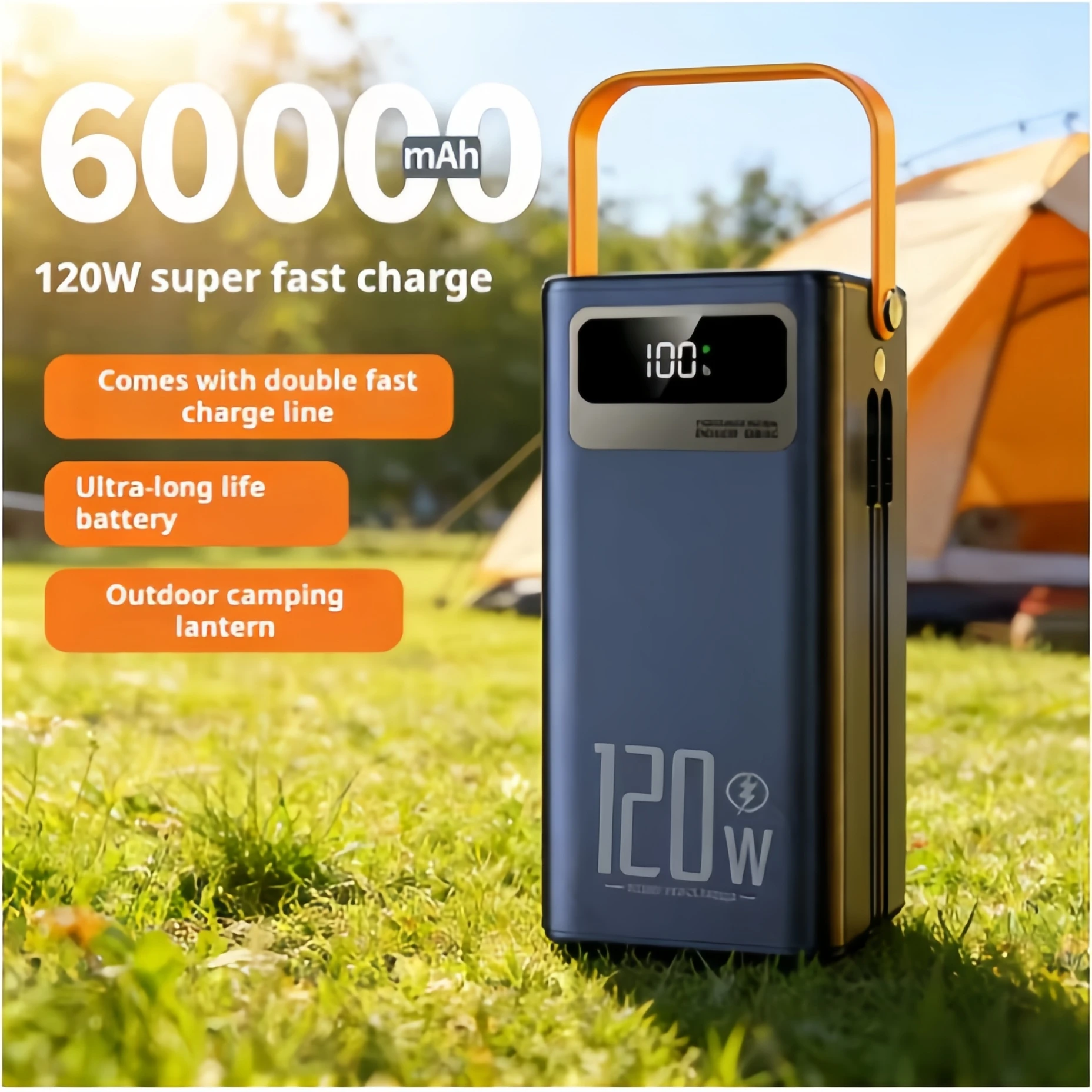 120W Fast Charging Power Station 30000/60000mAh, Portable Large Capacity Power Bank Emergency Charger For Camping Home Use