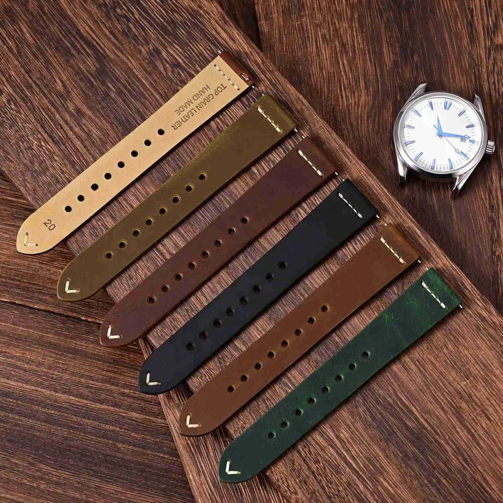 WOCCI Top Grain Leather Handmade Watch Band 17mm 18mm 19mm 20mm 21mm 22mm 24mm Men Replacement Strap Quick Release With Buckle