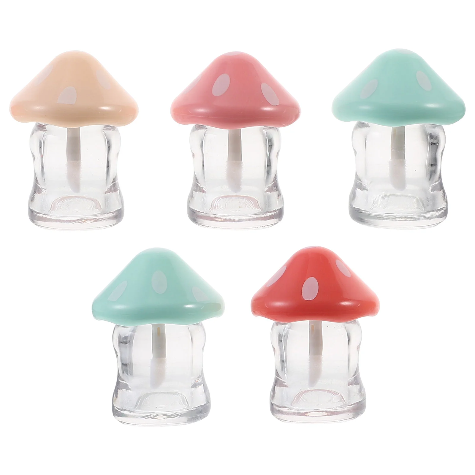 

5 Pcs Mushroom Lip Glaze Tube Tint Balm Containers Gloss Making Kit with Hat Empty Tubes Wand Plastic Bulk