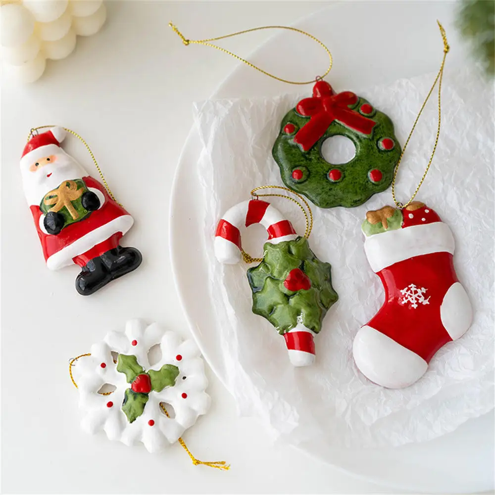 Christmas Decoration Ceramic Mini House Pendant For Christmas Tree Decoration White Xmas Tree Snowman Elk Luxury Small Ornaments view 5