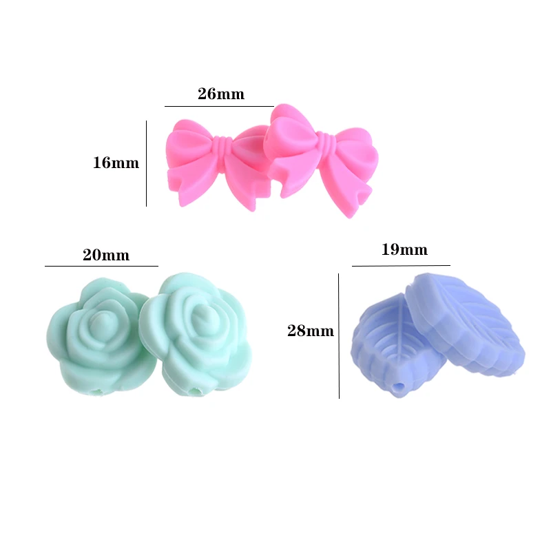 10Pcs Silicone Beads Leaf Flower Bow Food Shape Food Grade Teether Bead DIY Pacifier Chain Necklace Accessories Infant Care