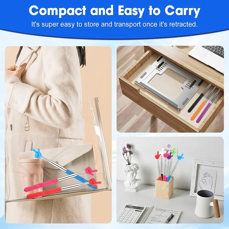 Super Sale 3Pcs Stainless Steel Telescopic Finger Reading Stick Extendable Teacher Pointer Stick for Classroom & Presentations