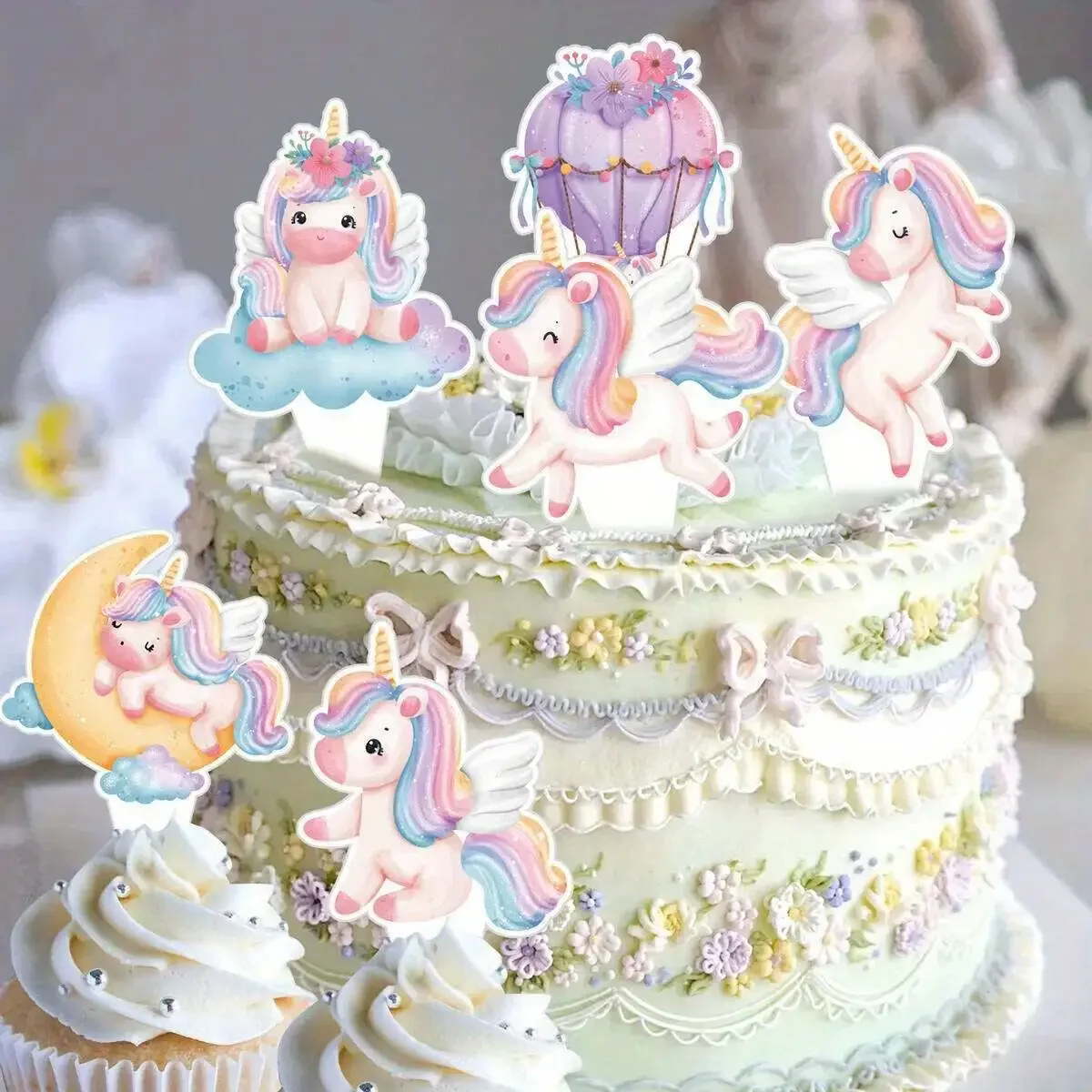 30Pcs Cartoon Einhorn Cupcake Topper Bunte Regenbogen Papier Topper Für Einhorn Geburtstag Dekoration DIY Hochzeit Partei Liefert