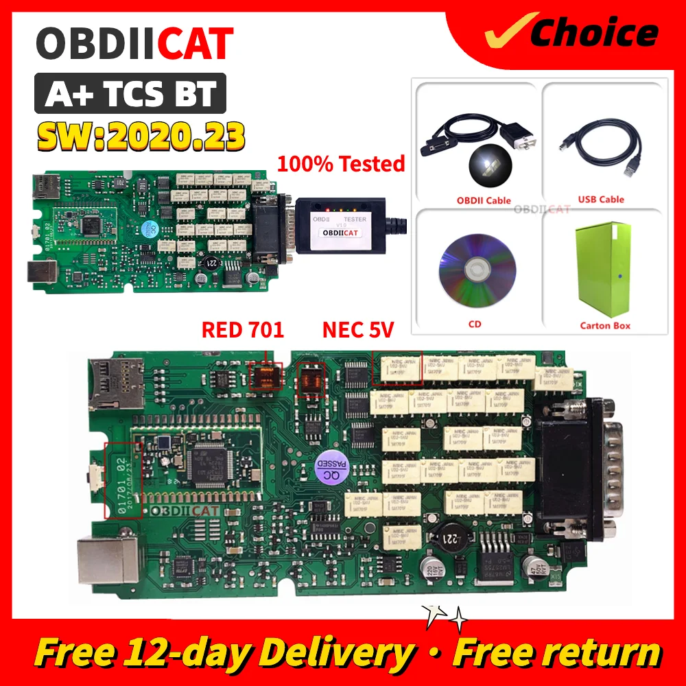 A++Single Board Black Case TCS Red 701 Can Filter 2021.11 With keygen OBD2 Diagnostic Tool Scanner TCS Test Car truck
