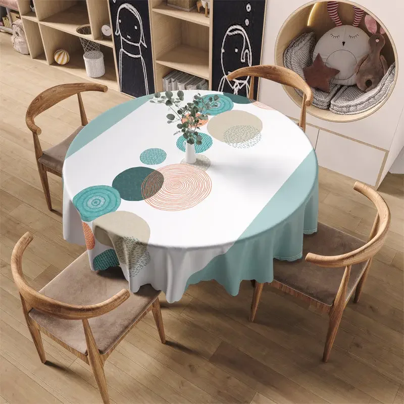 Tablecloth Round 140cm PVC Geometric Printed Waterproof Modern Style Table Cover Farmhouse Oilproof for Dining Table 55 Inches