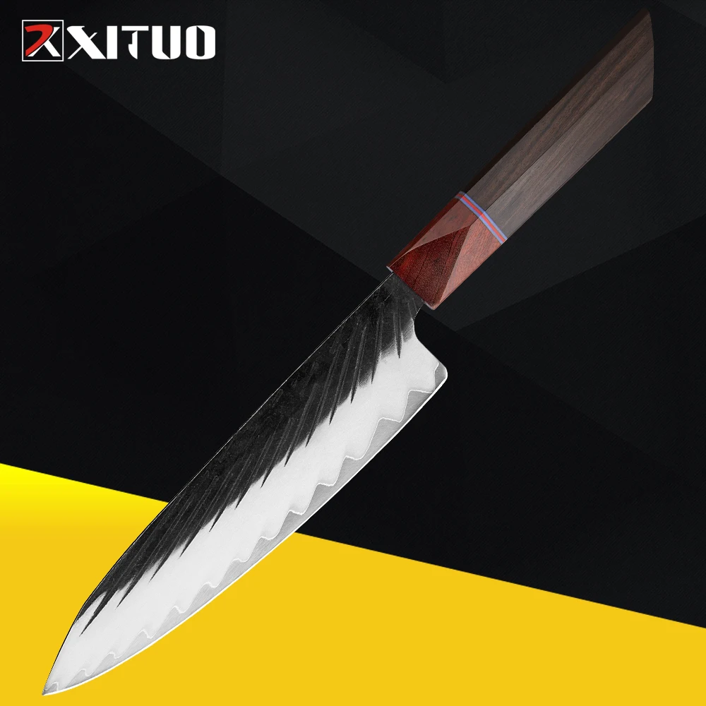 XITUO 8 Inch Chef knife Japanese Three-layer clad steel Black Sandalwood Handle Slicing knife Sharp Kitchen Knife Handmade Knife