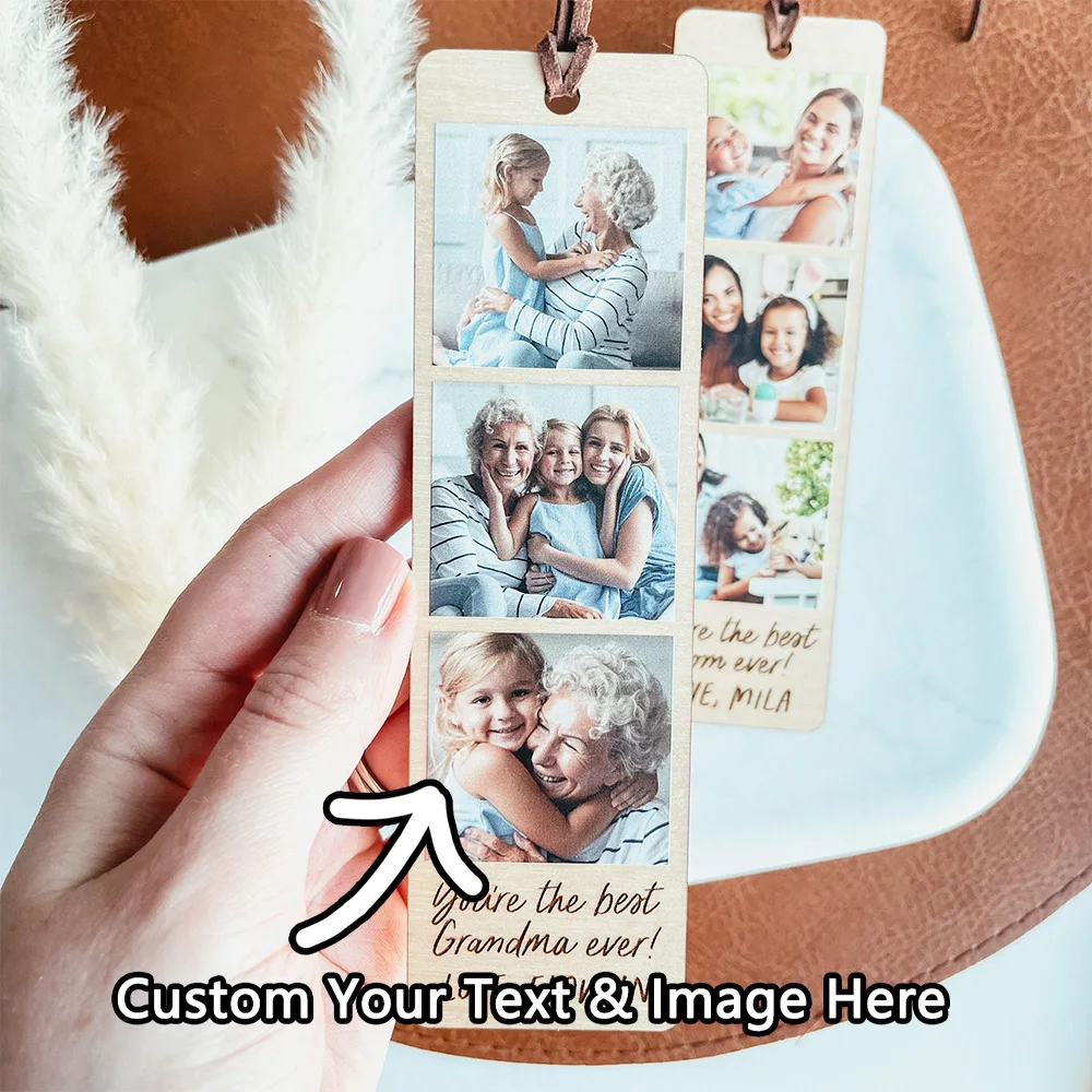 1PC Custom Wooden Bookmark - Personalized Photo & Text, Cherished Moments Design, DIY, Laser Engraved, Ideal Daily Use for Reade