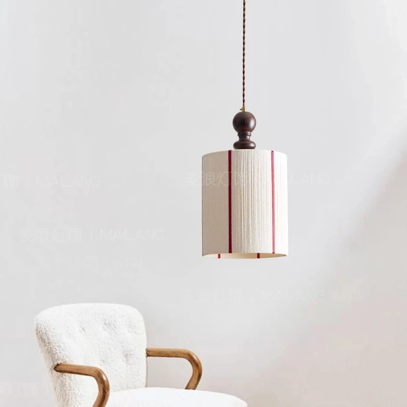 2026 for French Retro Cylindrical Hemp Rope LED Ceiling Pendant Light for Study Living Room Bedroom Restaurant Adjustable