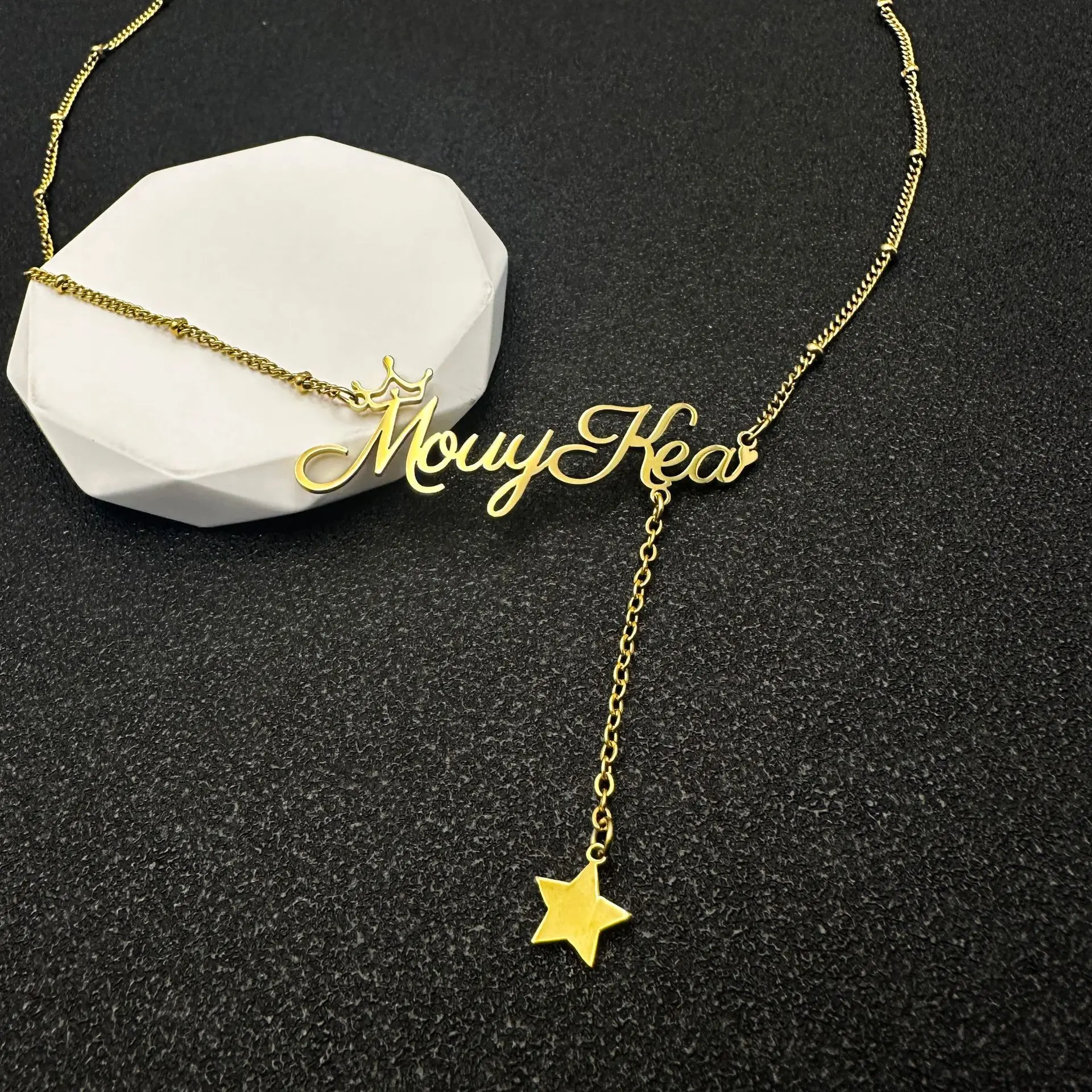 

Ожерелье с именем звезды по индивидуальному заказу, персонализированная подвеска в виде короны из нержавеющей стали, рождественский подарок, ювелирные изделия для женщин