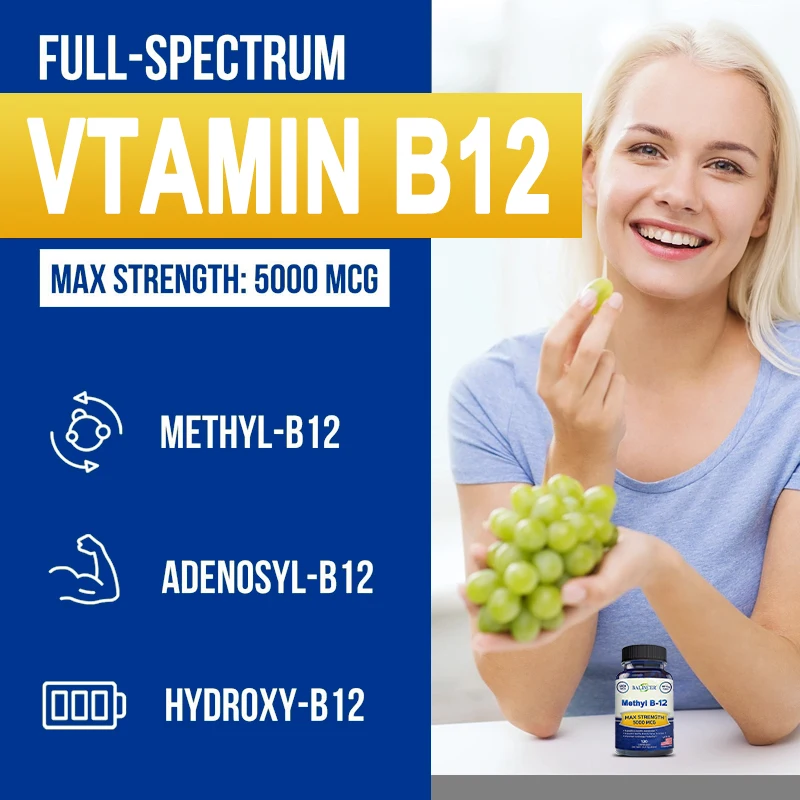 Balincer vitamina B12 (metilcobalamina)-fuerza máxima, suministro de 120 días, apoya el metabolismo, la energía, la inmunidad y la salud neurológica