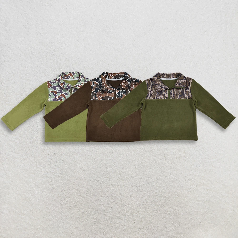 

z1015-01 BT1317 Wholesale New Arrival baby boy clothes camouflage fleece zip-up long-sleeve top Summer Boutique girls top