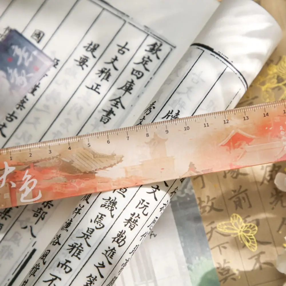 Oriental Scenery Series 15cm Drafting Straight Ruler DIY Drawing Tools Bookmark Math Drawing Ruler Acrylic Multifunctional