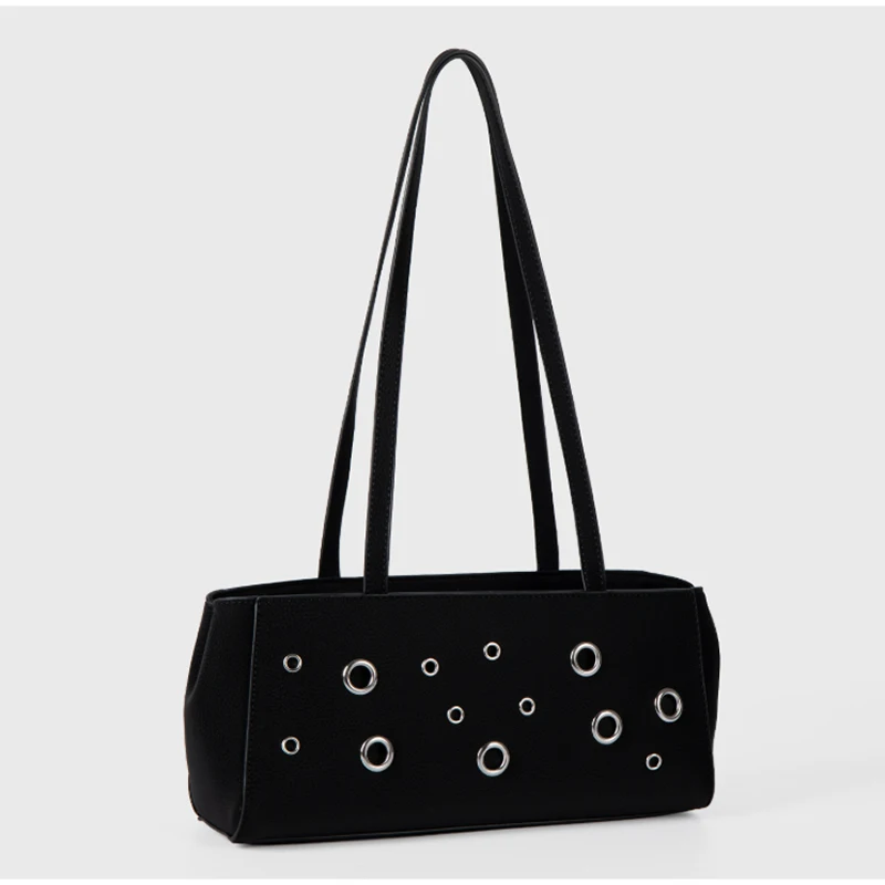 Metallösen-besetzte PU-Schultertasche, rechteckige Nieten-Handtasche für Damen, koreanische minimalistische Mode-Freizeit- und Arbeits-Tasche – Detail 14