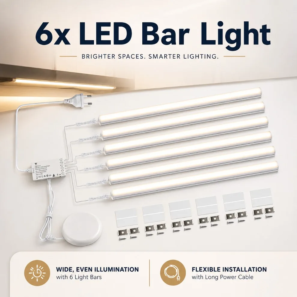1-6pcs Sync Control Dimming Cabinet Light LED strip with Touch Sensor Switch for Kitchen Pantry Showcase Bedroom Closet Lighting